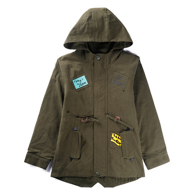 Παιδικό μπουφάν για αγόρια με κουκούλα και εφαρμογές, σε τρία χρώματα