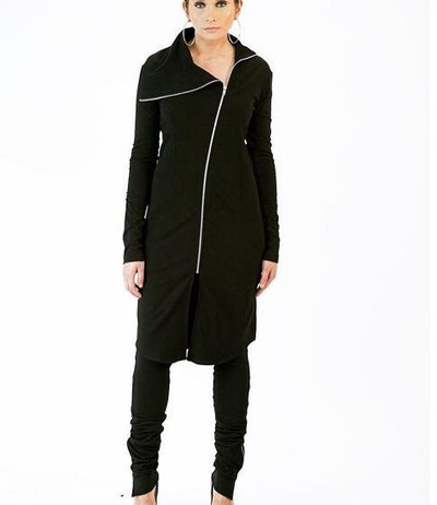 Αθλητικό κομψό γυναικείο σύνολο - μακρύ μπουφάν + παντελόνι, σε δύο χρώματα