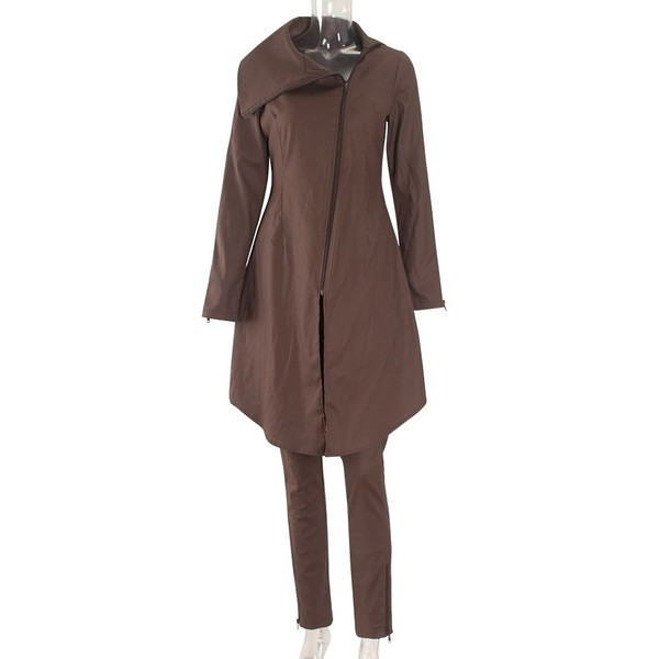 Αθλητικό κομψό γυναικείο σύνολο - μακρύ μπουφάν + παντελόνι, σε δύο χρώματα