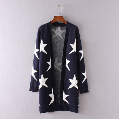 Дълга плетена жилетка за дамите в три цвята на звезди
