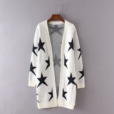 Дълга плетена жилетка за дамите в три цвята на звезди