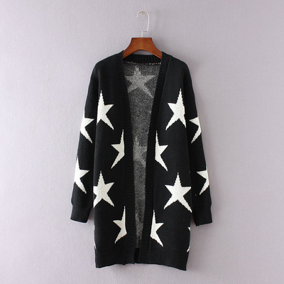 Дълга плетена жилетка за дамите в три цвята на звезди