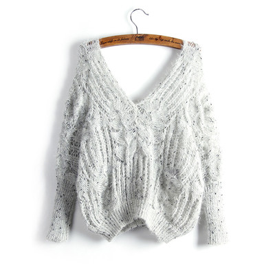 Ευρύ πλεκτό γυναικείο πουλόβερ με βαθύ λαιμό V σε τέσσερα χρώματα