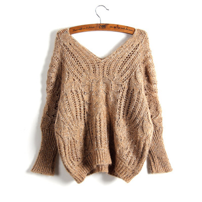 Ευρύ πλεκτό γυναικείο πουλόβερ με βαθύ λαιμό V σε τέσσερα χρώματα