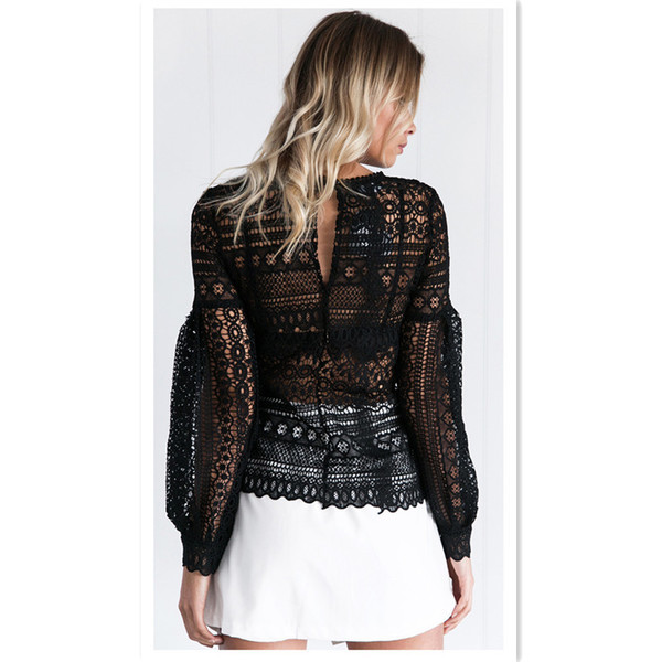 Κομψή γυναικεία μπλούζα με δαντέλα  διαφανή, σε λευκό, ροζ και μαύρο χρώμα