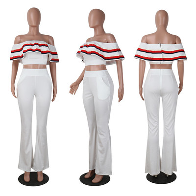 Κομψό γυναικείο ρετρό σετ με άσπρο και μαύρο χρώμα με πέπλο + παντελόνια με ψηλή μέση