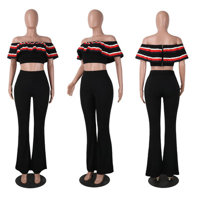 Κομψό γυναικείο ρετρό σετ με άσπρο και μαύρο χρώμα με πέπλο + παντελόνια με ψηλή μέση