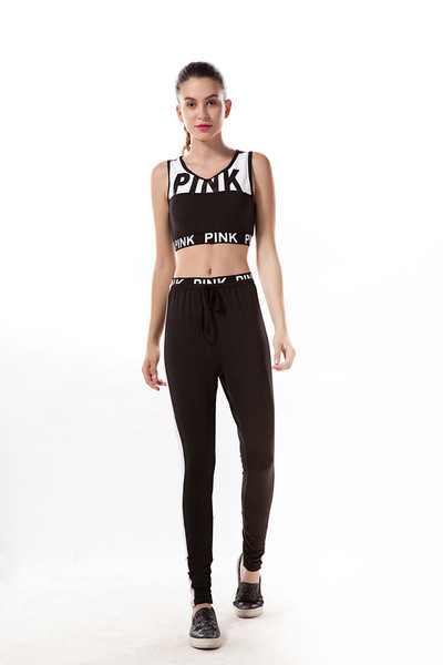 Γυναικείο αθλητικό σύνολο - κολάν + μικρή φανέλα σε μαύρο και μπορντό χρώμα