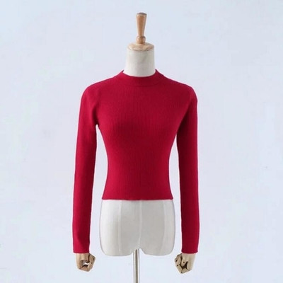 Σύντομο γυναικείο πουκάμισο με κολάρο σε σχήμα O και μακριά μανίκια