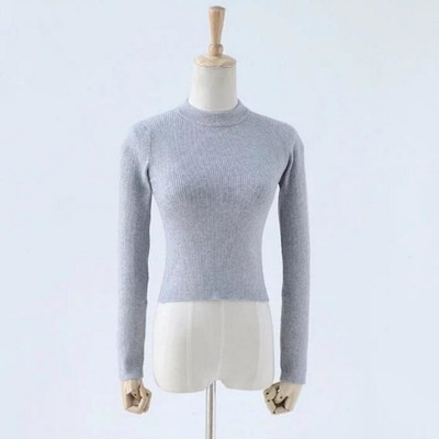 Σύντομο γυναικείο πουκάμισο με κολάρο σε σχήμα O και μακριά μανίκια