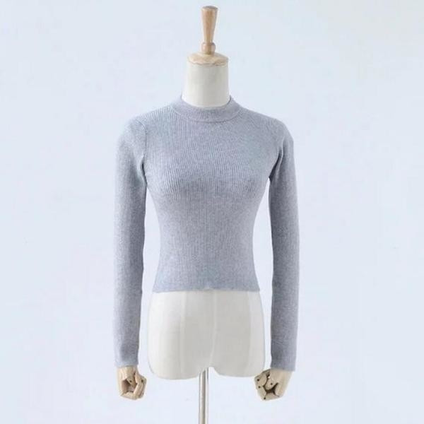 Σύντομο γυναικείο πουκάμισο με κολάρο σε σχήμα O και μακριά μανίκια