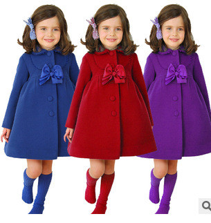 Стилно и дълго детско палто за момичета в три цвята с панделка