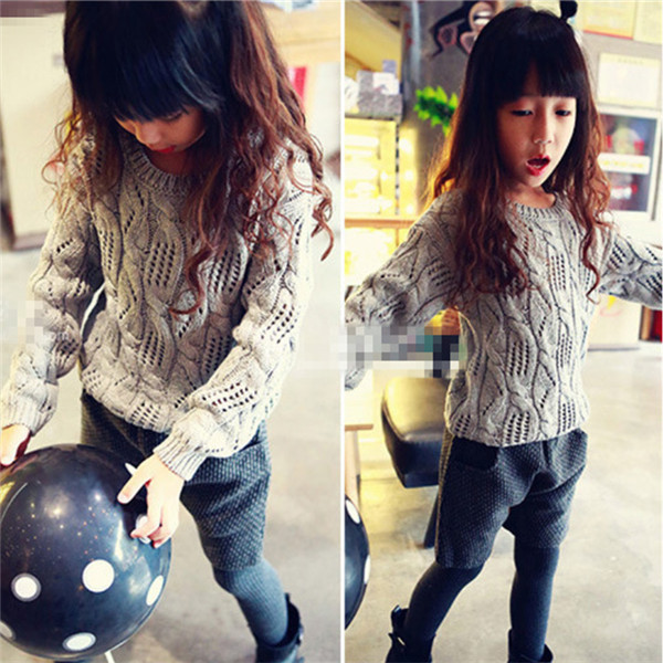 Πλεκτό παιδικό πουλόβερ για κορίτσια σε γκρι χρώμα