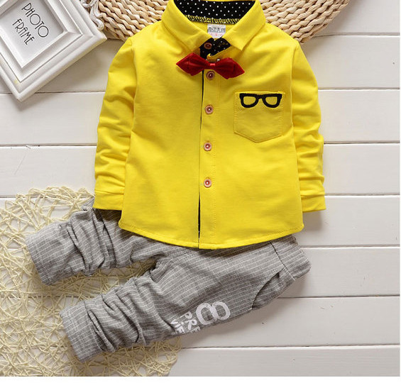 Κομψό παιδικό σετ για αγόρια - πουκάμισα + ριγέ παντελόνια