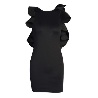 Κομψό γυναικεία φόρεμα σε λευκό και μαύρο χρώμα με γυμνό πίσω και πέπλο