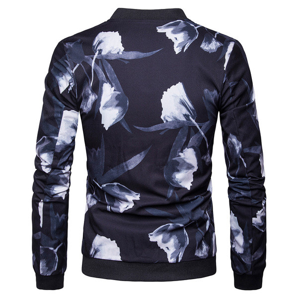 Κομψό ανδρικό  φθινοπωρινό μπουφάν  με floral διακόσμηση σε σκούρο χρώμα