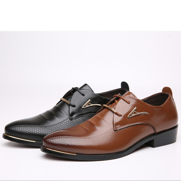 Мъжки остри официални кожени обувки в кафяв и черен цвят