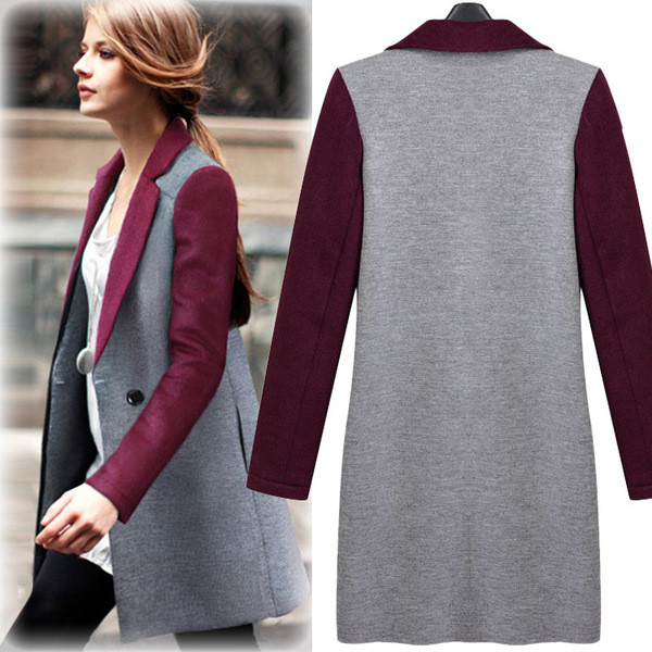 Κομψό γυναικείο παλτό σε γκρι χρώμα με έγχρωμο γιακά και μανίκια