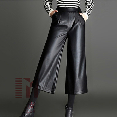 Κομψά ρετρό δερμάτινα γυναικεία  παντελόνια  - 7/8 σε μαύρο χρώμα