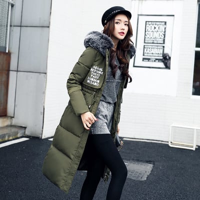 Χειμερινό μακρύ γυναικείο μπουφάν  με κουκούλα και χνούδι σε πολλά χρώματα