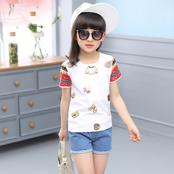 Κομψό παιδικό μπλουζάκι για κορίτσια με εικόνες και πολύχρωμα μανίκια, κατάλληλο για τη καθημερινή ζωή