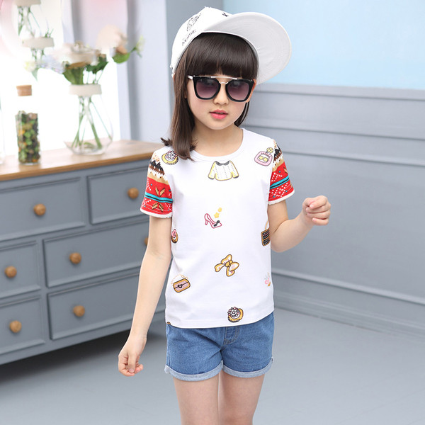 Κομψό παιδικό μπλουζάκι για κορίτσια με εικόνες και πολύχρωμα μανίκια, κατάλληλο για τη καθημερινή ζωή