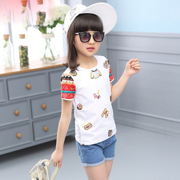 Κομψό παιδικό μπλουζάκι για κορίτσια με εικόνες και πολύχρωμα μανίκια, κατάλληλο για τη καθημερινή ζωή