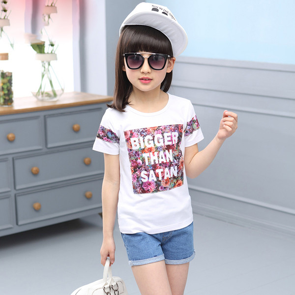 Сладка тениска за момичета с надпис и флорален десен