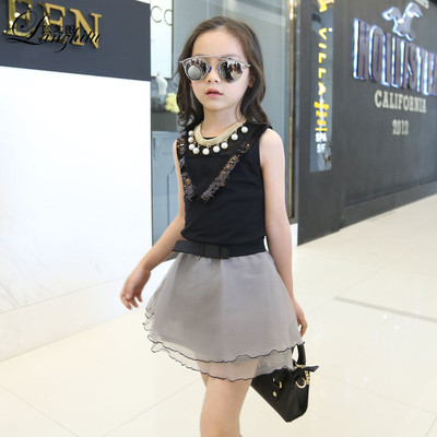 Елегантен комплект за момичета - широка пола + потник с пайети