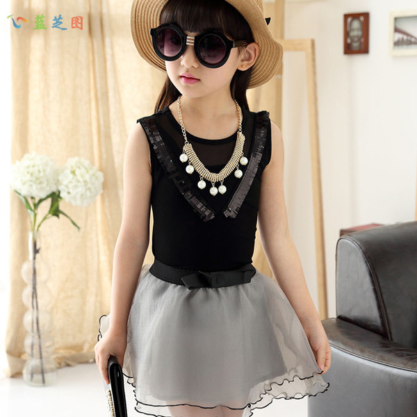 Елегантен комплект за момичета - широка пола + потник с пайети