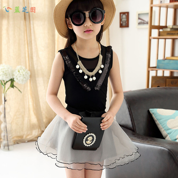 Елегантен комплект за момичета - широка пола + потник с пайети