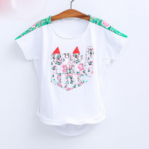 Сладка ежедневна тениска с изображение за момичета в широк модел