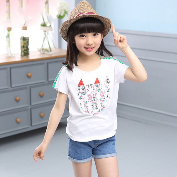Сладка ежедневна тениска с изображение за момичета в широк модел