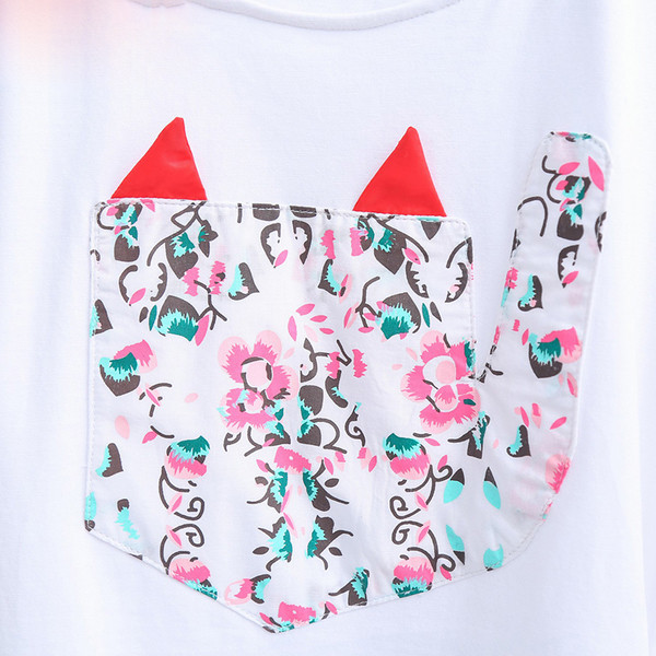 Сладка ежедневна тениска с изображение за момичета в широк модел