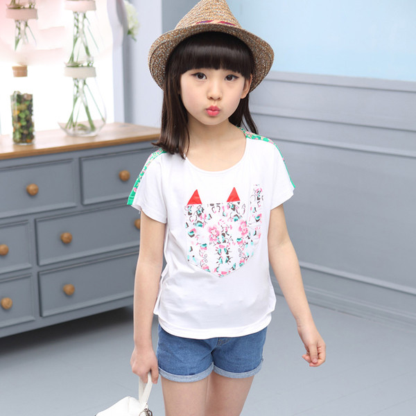 Сладка ежедневна тениска с изображение за момичета в широк модел