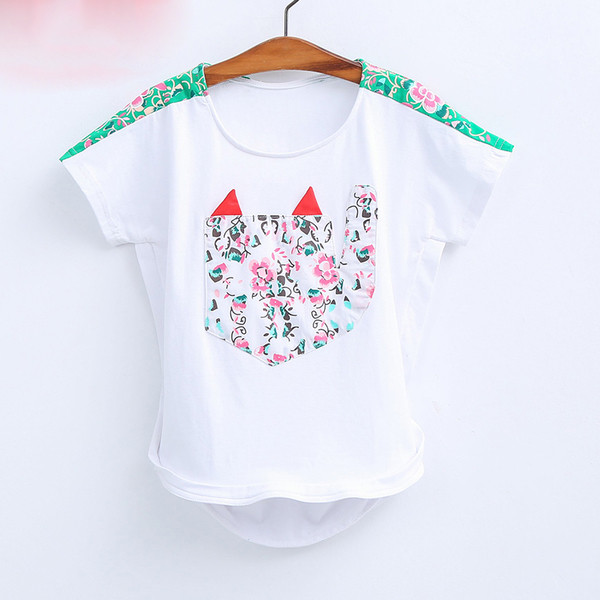 Сладка ежедневна тениска с изображение за момичета в широк модел