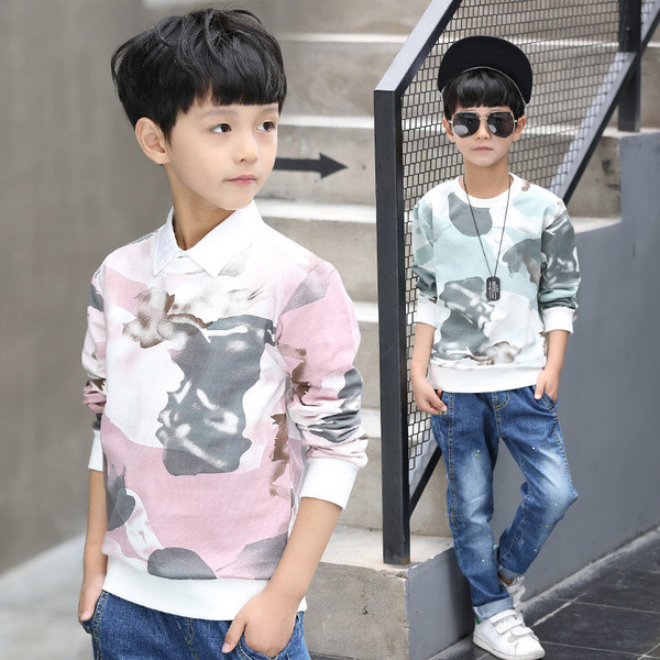 Ежедневна блуза за момчета в два цвята и О-образна яка