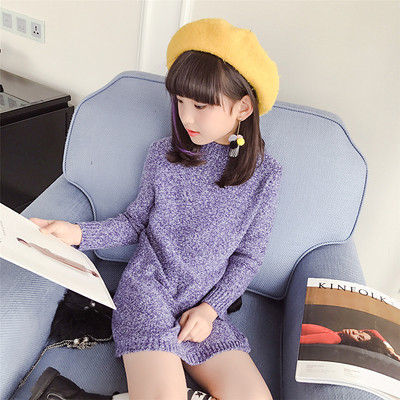 Стилен детски пуловер за момичета - дълъг с изрязан мотив и поло яка, в два цвята