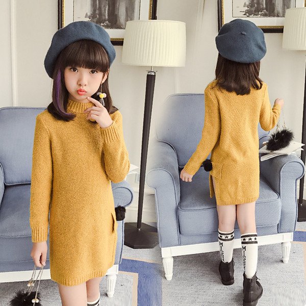 Стилен детски пуловер за момичета - дълъг с изрязан мотив и поло яка, в два цвята