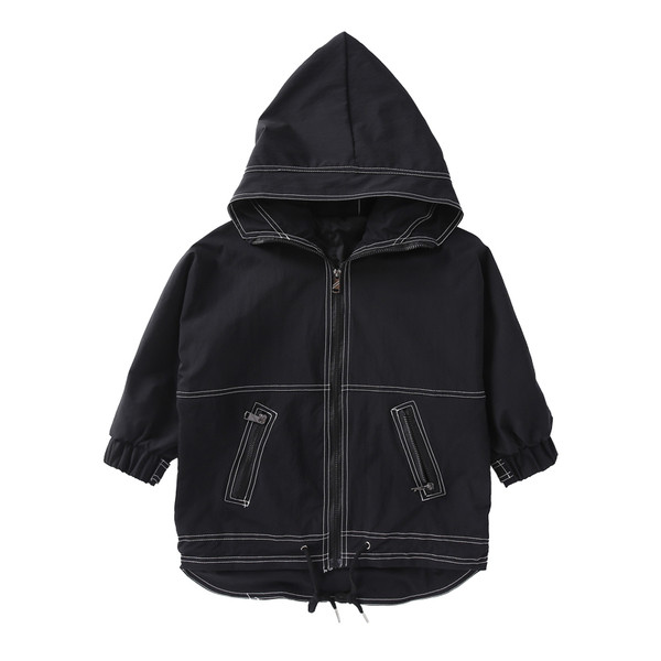 Интересно детско яке в широк и дълъг модел с качулка и надпис на гърба