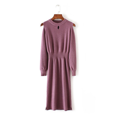 Κομψό μακρύ γυναικείο φόρεμα με μακριά μανίκιακαι κολάρο σε σχήμα O - πολλά χρώματα