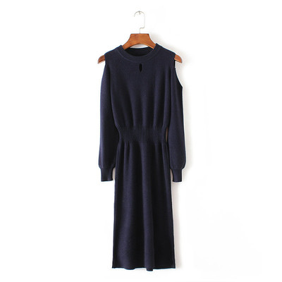 Κομψό μακρύ γυναικείο φόρεμα με μακριά μανίκιακαι κολάρο σε σχήμα O - πολλά χρώματα