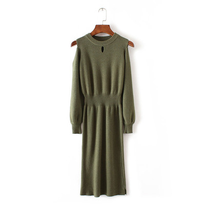 Κομψό μακρύ γυναικείο φόρεμα με μακριά μανίκιακαι κολάρο σε σχήμα O - πολλά χρώματα