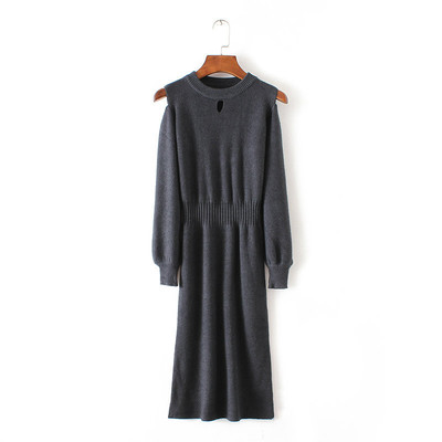 Κομψό μακρύ γυναικείο φόρεμα με μακριά μανίκιακαι κολάρο σε σχήμα O - πολλά χρώματα