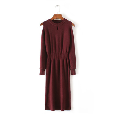 Κομψό μακρύ γυναικείο φόρεμα με μακριά μανίκιακαι κολάρο σε σχήμα O - πολλά χρώματα