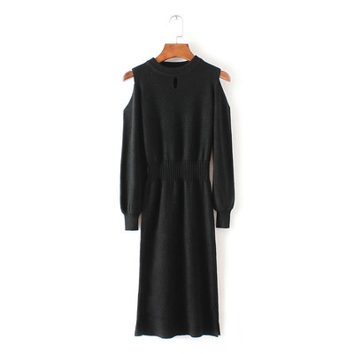 Κομψό μακρύ γυναικείο φόρεμα με μακριά μανίκιακαι κολάρο σε σχήμα O - πολλά χρώματα