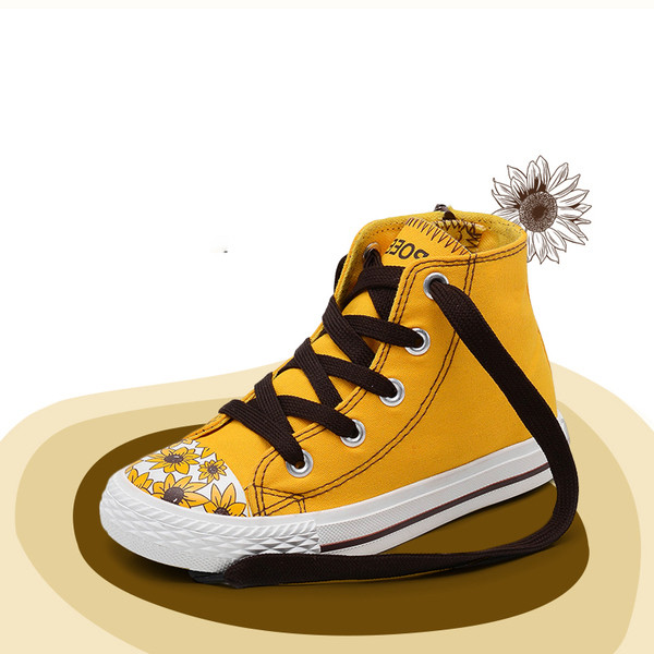 Μοντέρνα αθλητικά πάνινα παπούτσια για κορίτσια και γυναίκες με φυτική διακόσμηση και σε κίτρινο χρώμα