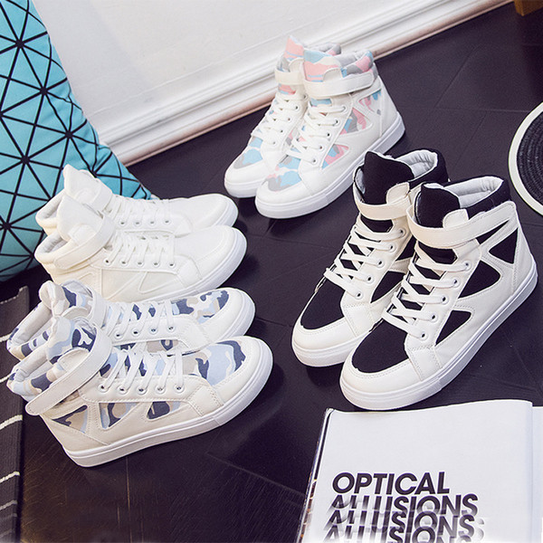 Κομψά και ψηλά γυναικεία αθλητικά παπούτσια  με μπαλώματα και λορίδες σε τέσσερα σχέδια