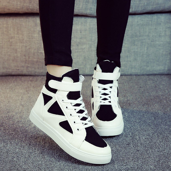 Κομψά και ψηλά γυναικεία αθλητικά παπούτσια  με μπαλώματα και λορίδες σε τέσσερα σχέδια