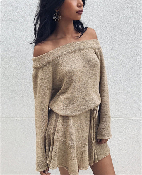 Καθημερινόγυναικείο φόρεμα με  μακρύ μανίκι και πτώση ώμου - 4 προϊόντα